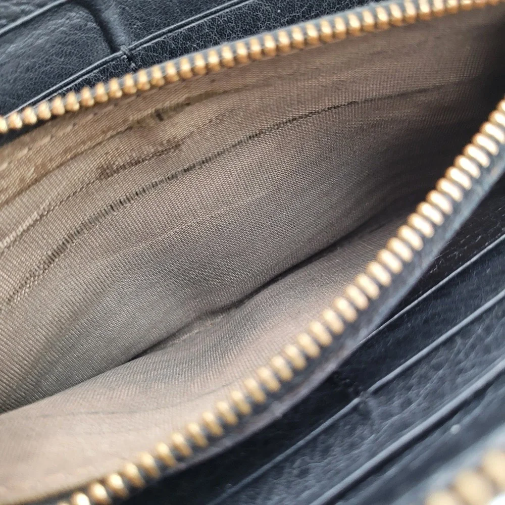Chloe Black Leather Bobbie Zip Around Wallet Gold Metal Bow Large Long Wallet